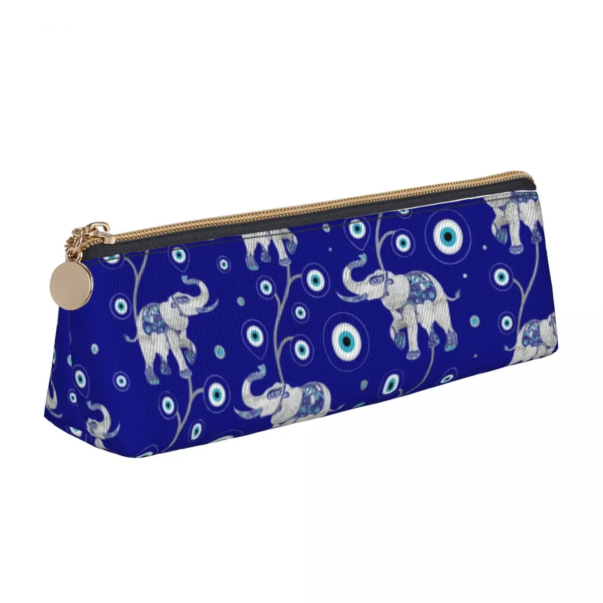

Evil Eye Elephant Triangle Pencil Case Good Luck Amulet College Big Zipper Pencil Box For Teens Cool Leather Pen Organizer