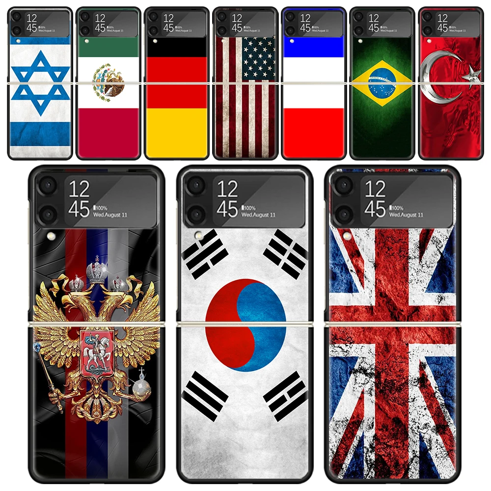 

Противоударный складной Жесткий Чехол для мобильного телефона с национальным флагом РФ Великобритании для Samsung Galaxy Z Flip 4 3 5G черный чехол для телефона из ТПУ Флип P4