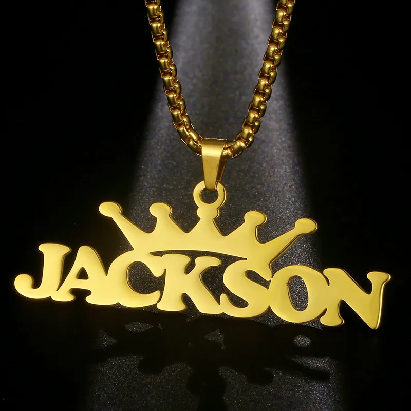 

Custom Name Necklaces for Women Men Personalized Customized Fashion Stainless Steel Corwn Pendant Nameplate Necklace Jewelry