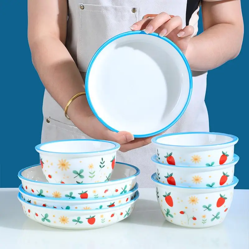 

Korean Small Fresh INS Ceramic Bowl Set Strawberry Four Leaf Grass Pattern Ceramic Plate Vegetable Plate Dessert Plate