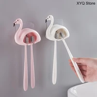 bathroom organize cute flamingo pattern toothbrush holder toothpaste storage rack tooth brush dispenser bathroom accessories set