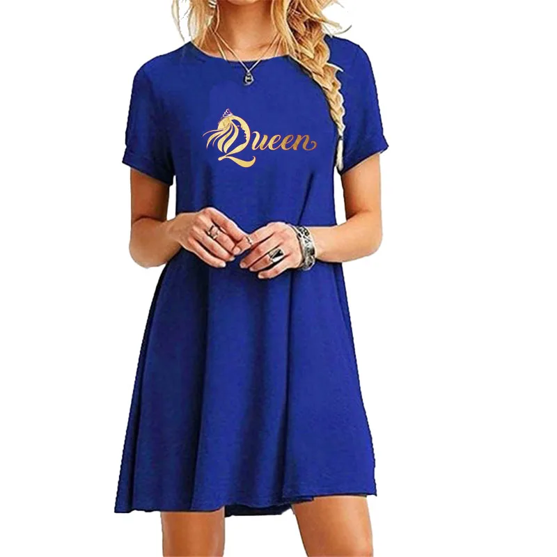 

Летнее женское пляжное платье, свободная футболка, женские платья, повседневный длинный пуловер с коротким рукавом и принтом королевы, женская одежда