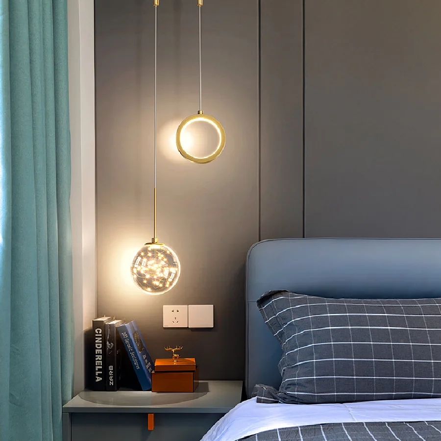 

Nordic Bedroom Bedside Small Chandelier LED Pendant Lights Romantic Creative Glass Starry Lamps Light Luxury Pendant Light