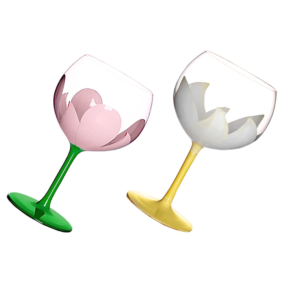 

2Pcs Glasses Goblets with Tulip Pattern Party Cocktail Cups Holiday Juices Cups for Home Hotel Bar