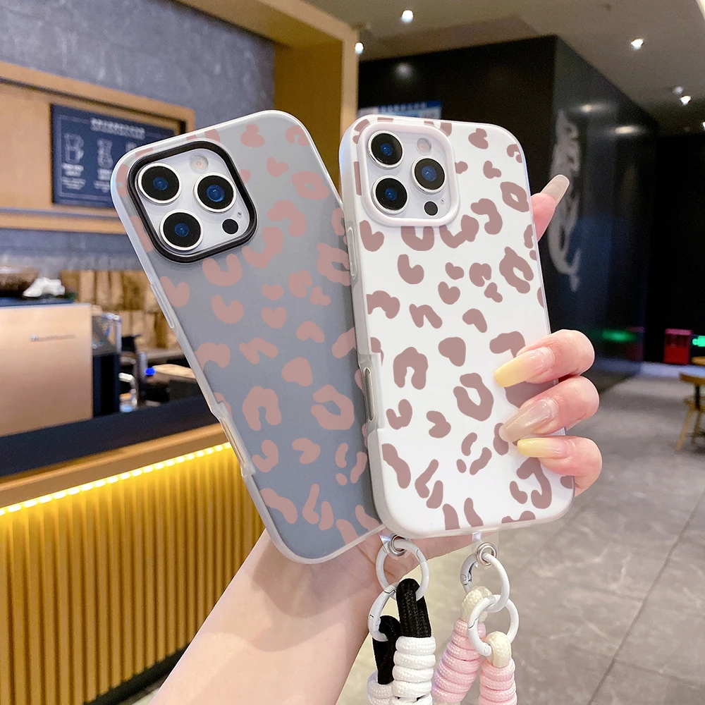 Чехол для телефона 2-в-1 с ремешком на запястье для iPhone 17, 11, 13, 12, 14, 15, 16 Pro Max, XS, XR, X, 7, 8 Plus, 17 Air, с леопардовым принтом и шнурком (art.: 3920dbba234da) - 3920dbba234da