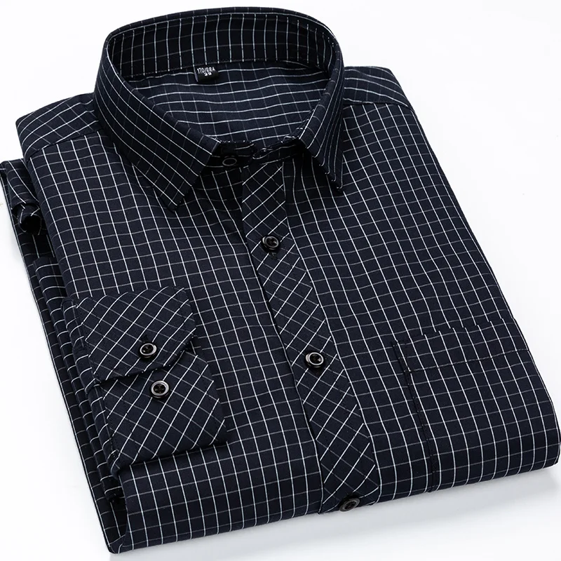 

Men's Classic Standard-fit Plaid/striped Social Office Dress Shirt Single Patch Pocket Long Sleeve Formal Business Basic Shirts