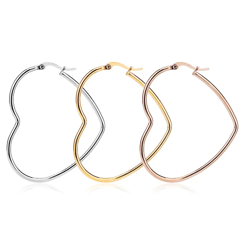 

Exaggerated Fashion In Europe and America Titanium Steel Heart-shaped Big Earrings Stainless Steel Round Coil Earrings