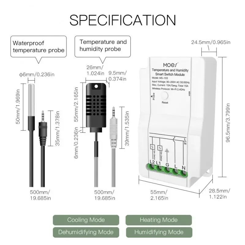 

Tuya WiFi Smart Temperature Humidity Switch Module Sensor Dual Relay Output Wireless Controller Work With Alexa Google