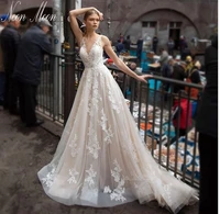 bohemian a line wedding dresses 2022 for women v neck lace appliques bride dress backless elegant bridal gown vestido de novia