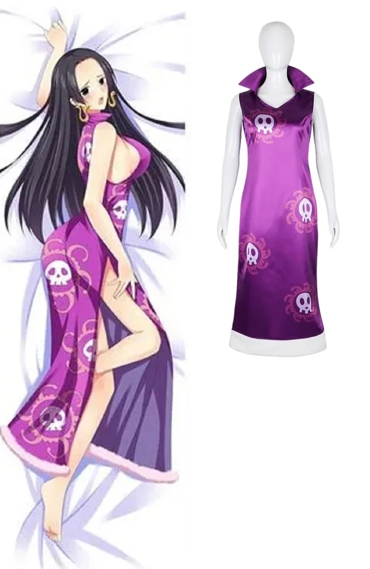 

Anime One Piece Boa Hancock Cosplay Costume Women Purple Cheongsam Halloween Outfits