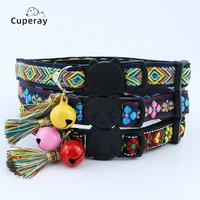 adjustable cat collar jacquard embroidered plaid cat collar with bells and floral pendant prevent loss fits pet cats puppies