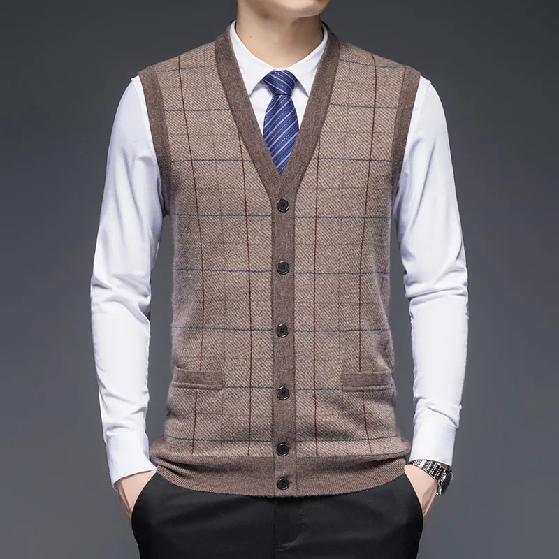 

Pure Wool Cardigan Men's Vest V-neck Loose 1005 Wool Sweater High-End Knitted Men's Waistcoat Vest Thickened