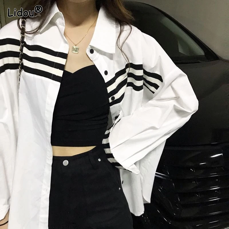 Streetwear Korean Young Style Fashion Casual Blouses Solid Loose Button Turn-down Collar Spring Summer Thin Women's Clothing