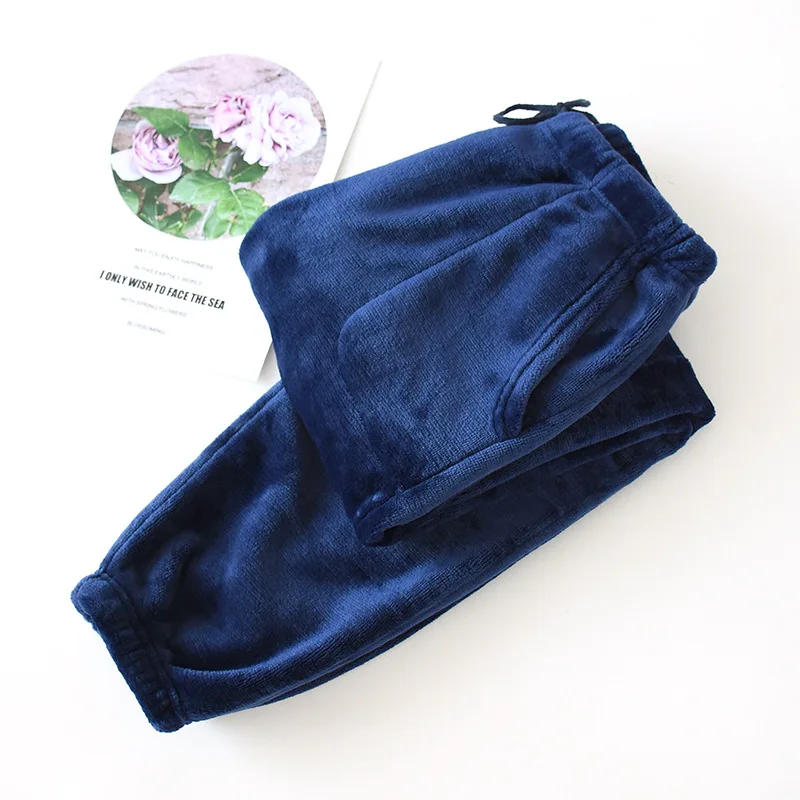 Autumn Winter Thicken Warm Men's Trousers Sleepwear Man Coral Flannel Pajama Long Pants Homewear Sleeping Bottoms With Pockets