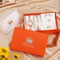 fashion jewelry watch gift set with box minimalist quartz watches for women butterfly bracelet necklace earrings ring present