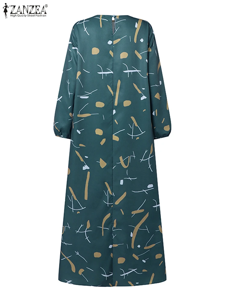 Мусульманский Хиджаб ZANZEA 2024 женское модное платье с длинным рукавом и цветочным