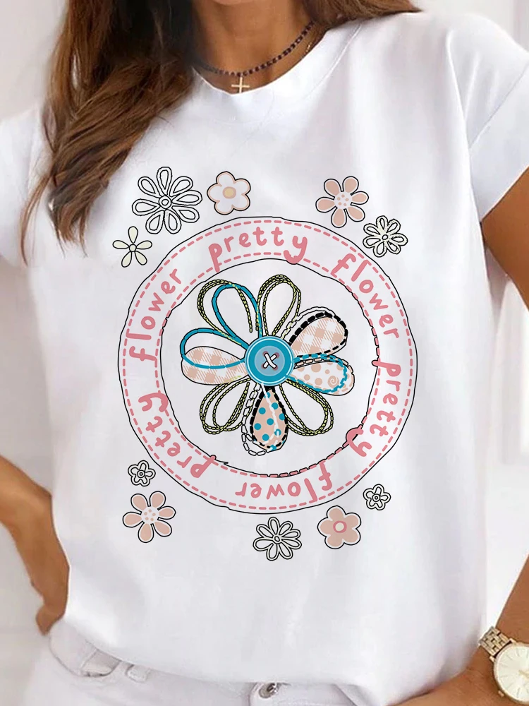 Купи Print T-shirts Women Summer Pretty Flower Kawaii T-shirt For Woman Short Sleeve Tshirt Cartoon Tops Tee Shirt Young Girl Style за 191 рублей в магазине AliExpress