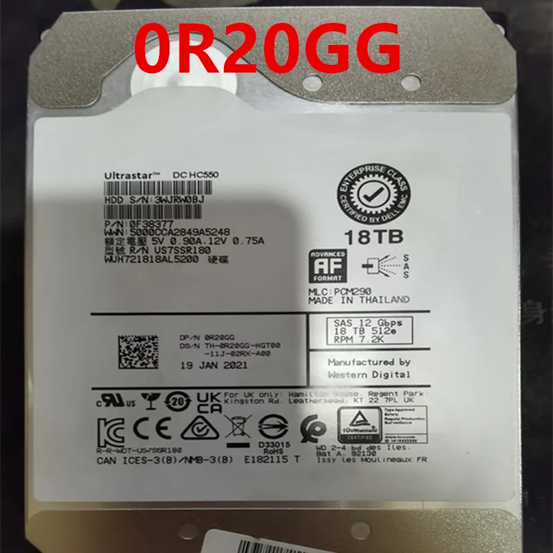 

Almost New Original Hard Disk For DELLEMC 18TB 3.5" 256MB SAS 7200RPM For 0R20GG R20GG WUH721818AL5200