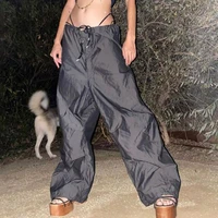 parachute pants y2k clothes low rise drawstring women jogger cargo pants hippie style wide and loose trouser