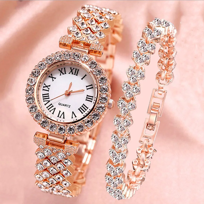 

Fashionable diamond-encrusted Roman lady's watch quartz watch bracelet lady's watch