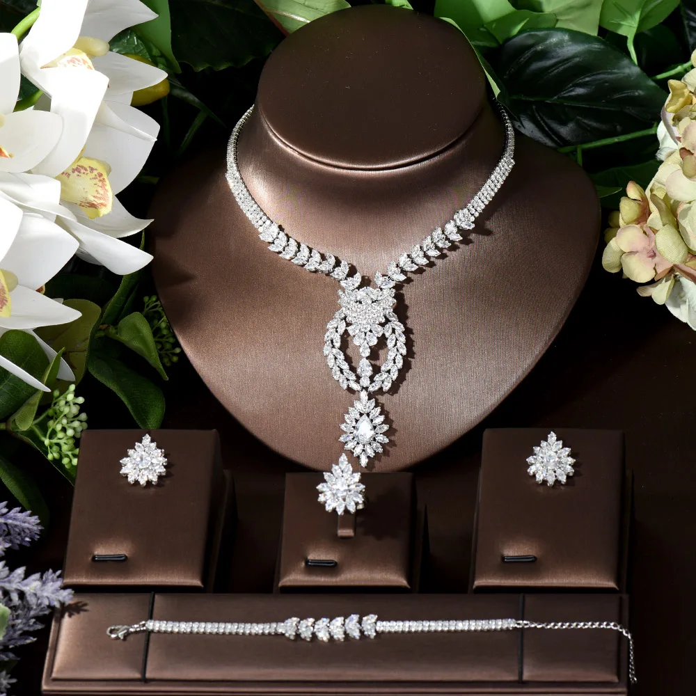 4 шт., женские серьги и ожерелье с фианитами