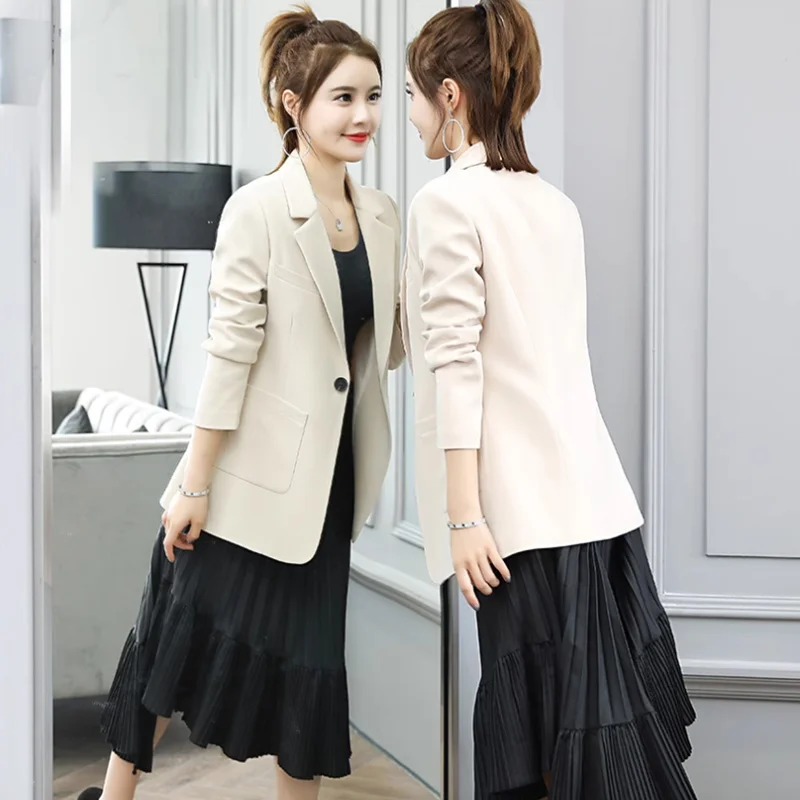 Professional Casual Blazer Jacket Female 2023 Spring Autumn Slim Long Sleeve Pocket Button Stitching Blazer Jackets Women's Tops