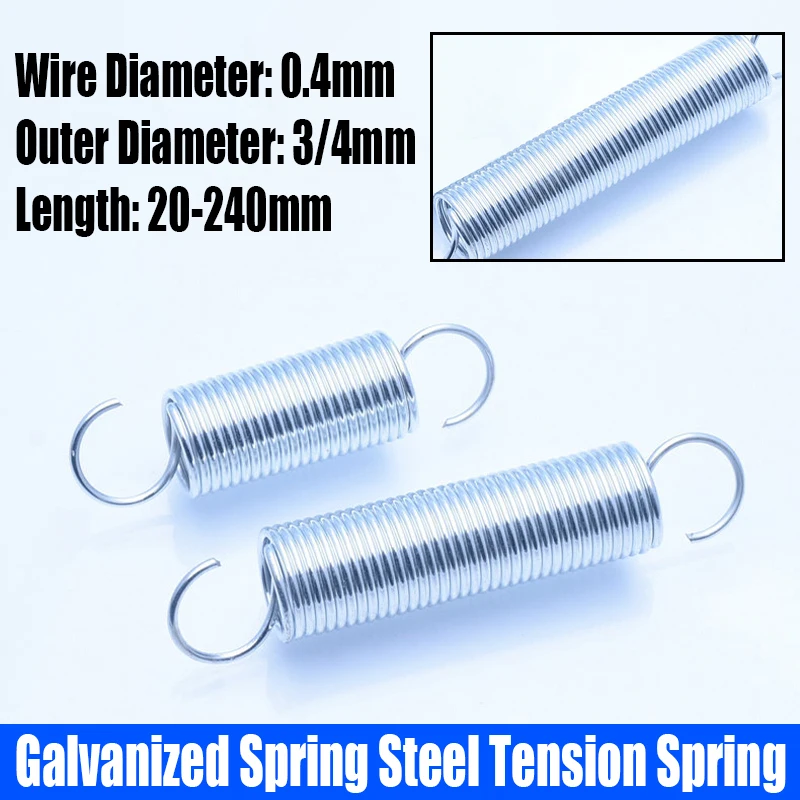 

0.4mm Wire Diameter Galvanized Spring Steel Extension Tension Spring Coil Spring S Hook Pullback Spring Outer Diameter 3/4mm
