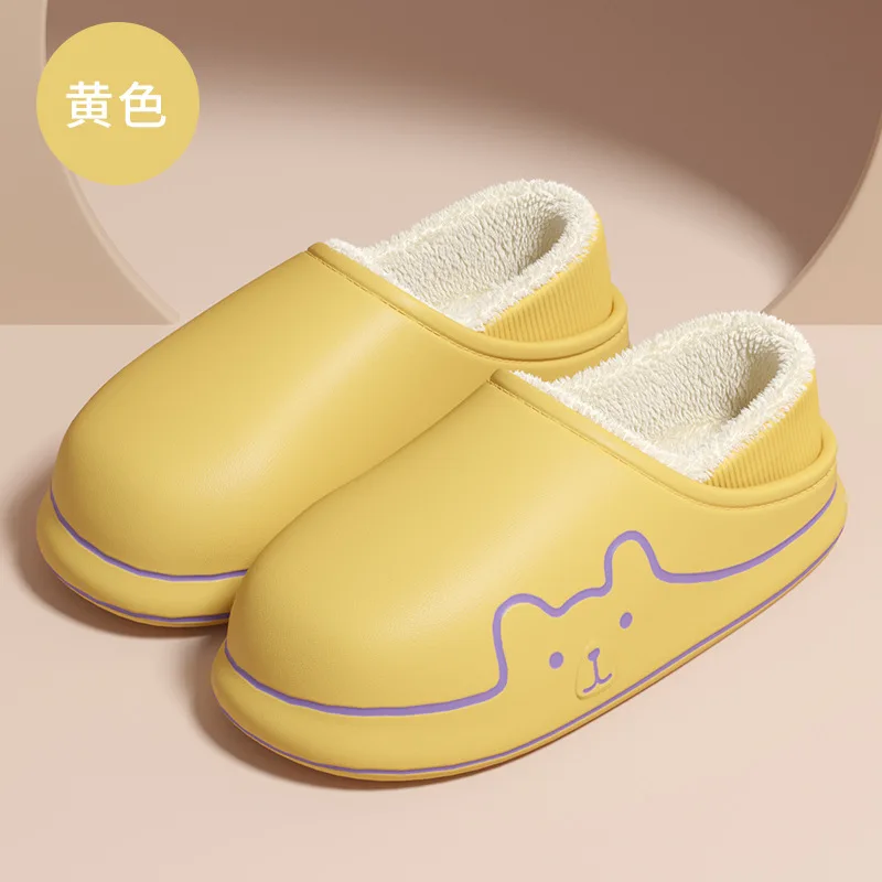 2022 New Winter Soft Cute Bear Cotton Slippers Parents Children Waterproof Couples Non-Slip Plush Outdoor Home Floor Flat Shoes