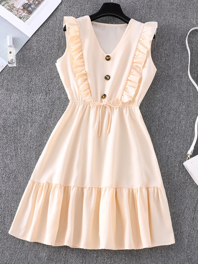 

Женское длинное платье без рукавов, повседневное свободное однотонное платье-трапеция с V-образным вырезом, модель 2022 на лето