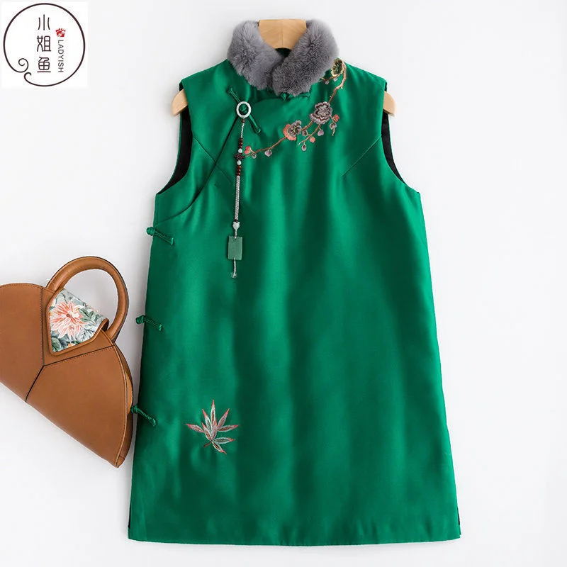 Этнический жилет в стиле Харадзюку средней длины с принтом китайском женские