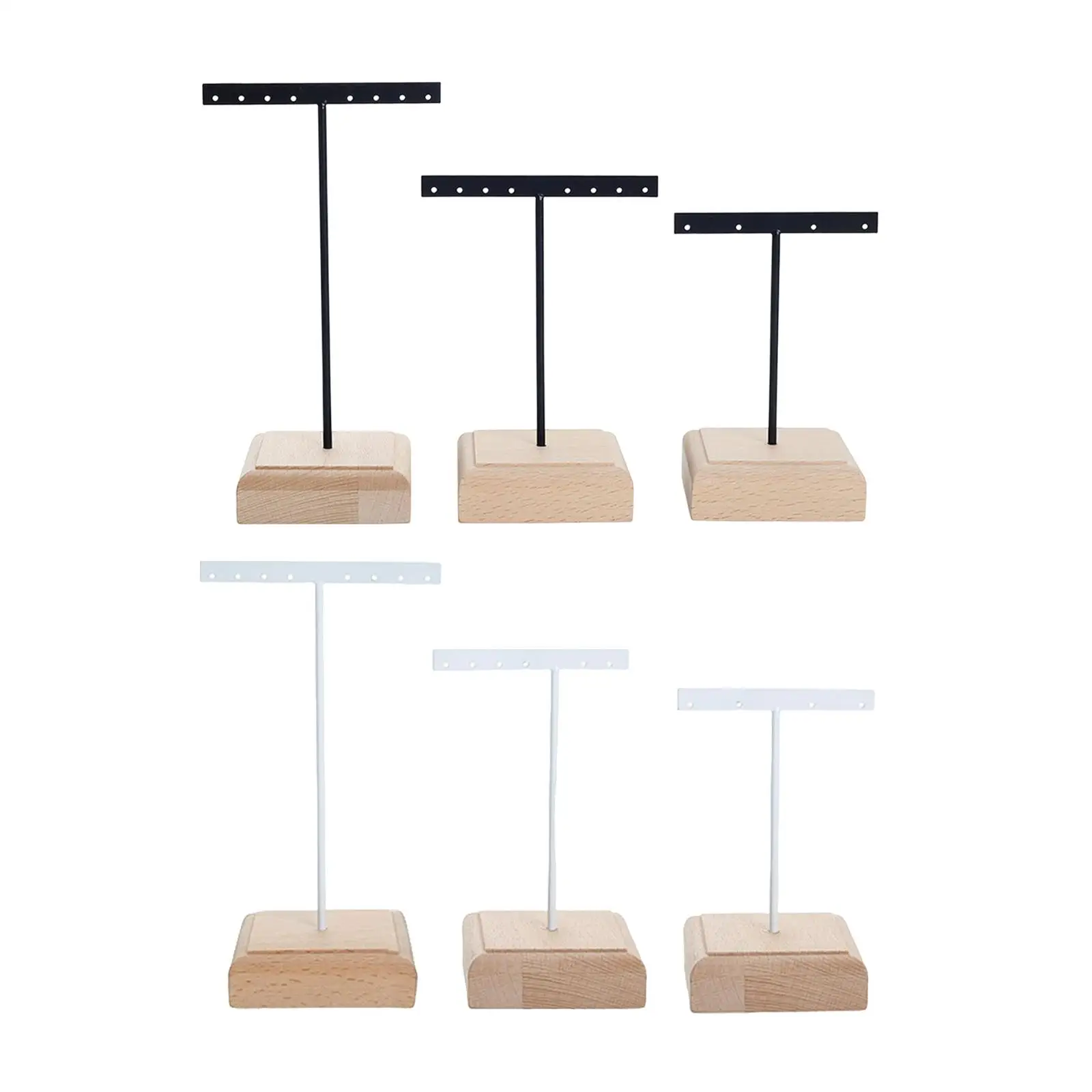 

3Pcs T Bar Earrings Display Stand Wooden Base Jewelry Organizer Hanging Rack for Necklaces Bangles Shops Selling Retail Showcase