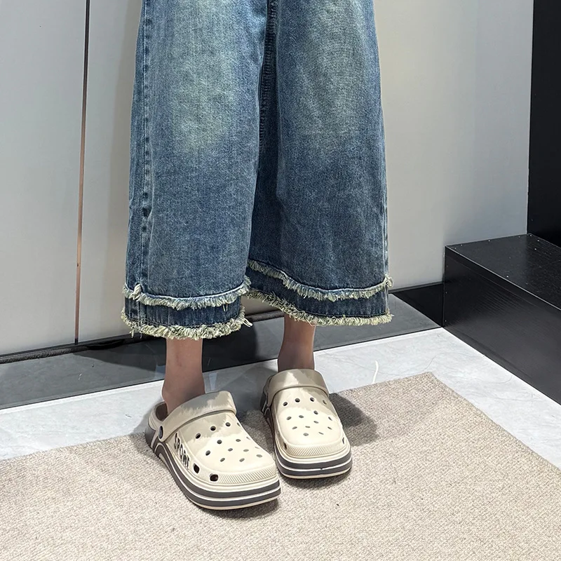 Фото 2025 Новый тип обуви на какашки Feeling Croc, женская летняя одежда, не уставшие ноги, Eva, толстая подошва, нескользящие пляжные сандалии с защитой от запаха №4