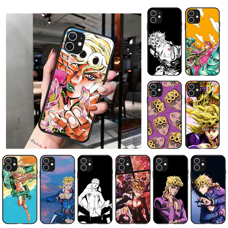 

Giorno Giovanna JoJo's Bizarre Adventure Black Phone Case For iPhone 13 12 11 Pro XS Max Mini X XR 7 8 6 6S Plus SE 2020 Cover