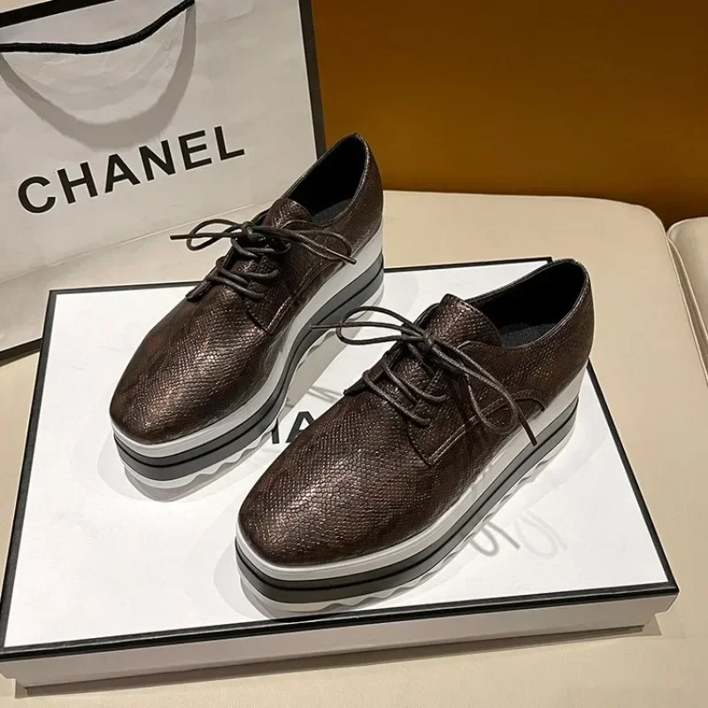 Женские мокасины на плоской подошве туфли-лоферы платформе со шнуровкой большой