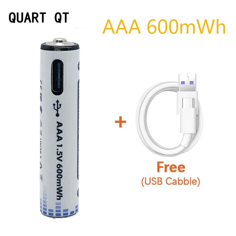 QUART QT AAA перезаряжаемая литиевая батарея USB аккумуляторная 600 МВтч для