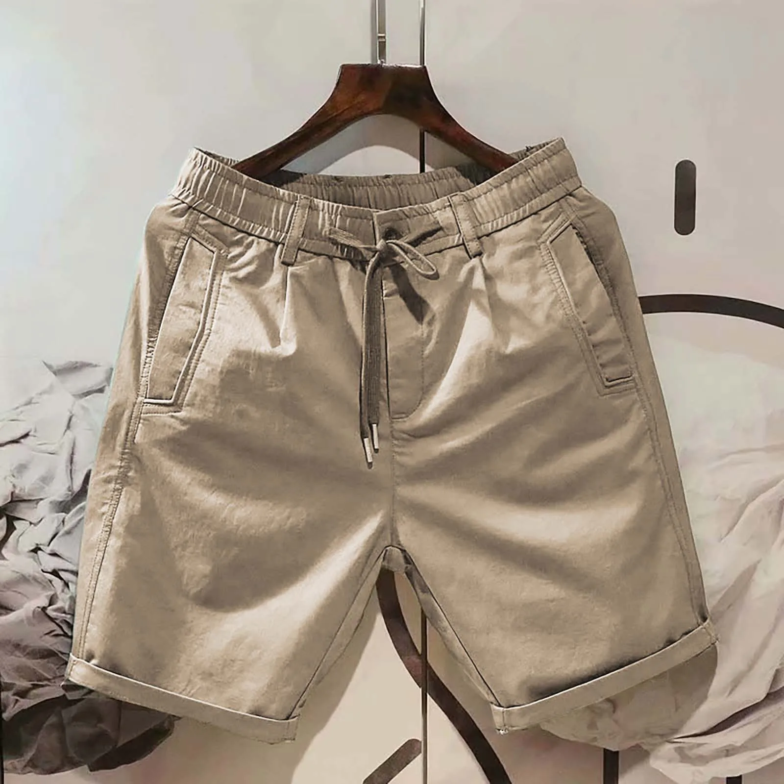 

Summer Men'S Quick Drying Casual Shorts Khaki Multi-Pocket Lace Retro Workwear Fashion Loose Tide Pants Streetwear Sweatpants