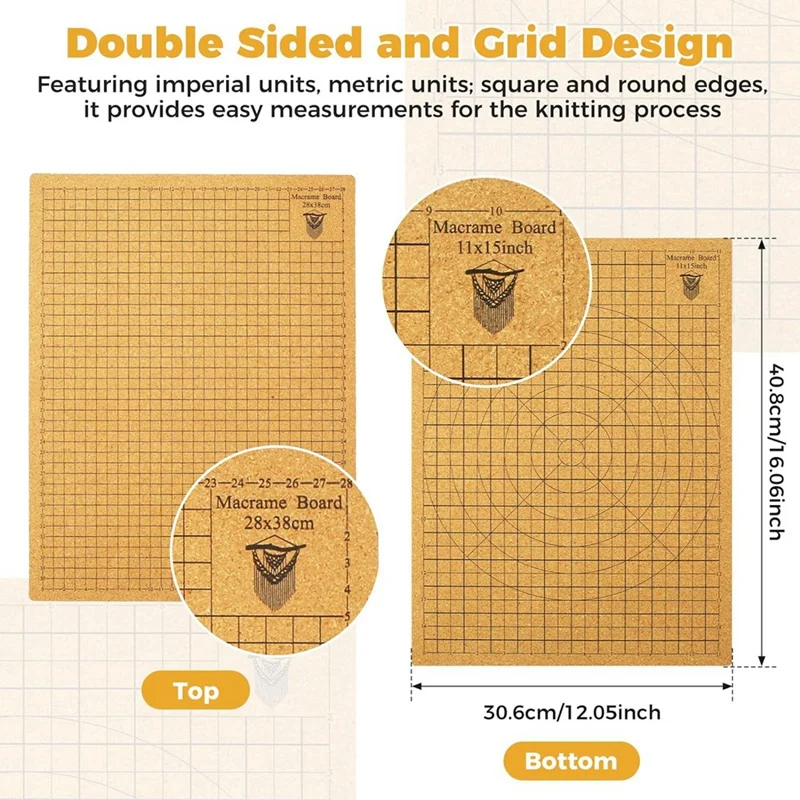 Macrame Board And Metal Adjustable Holder 12X16in Double Side Project With Pins For Cording Bracelet Wigs