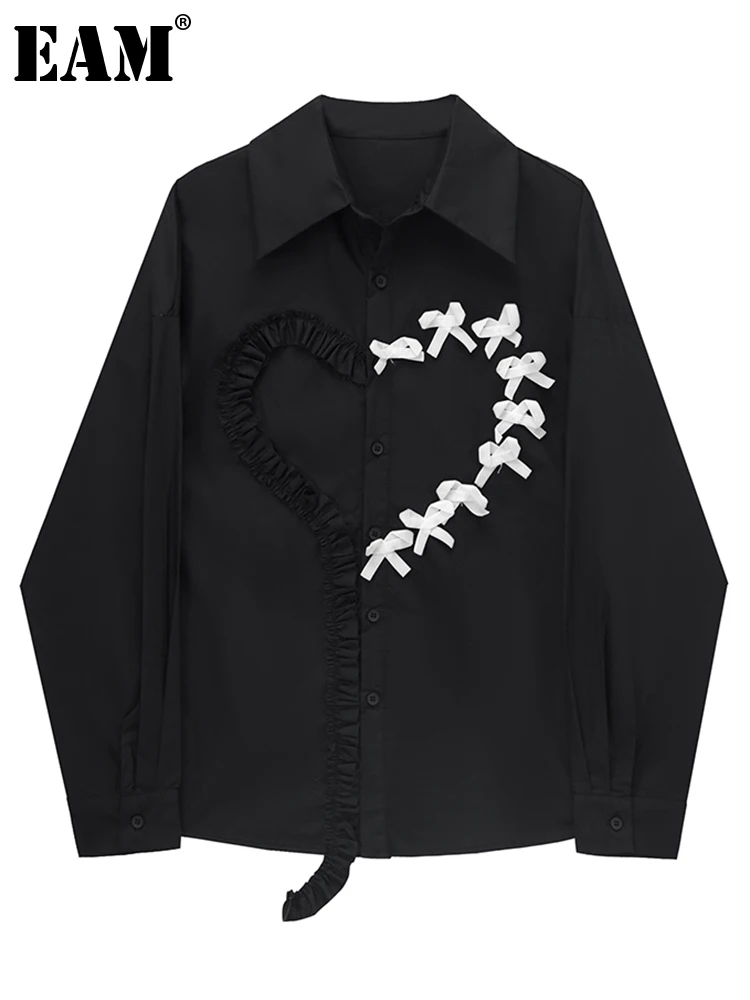 

[EAM] Women Black Bow Color-block Vintage Blouse New Lapel Long Sleeve Loose Fit Shirt Fashion Tide Spring Autumn 2022 1DE6503