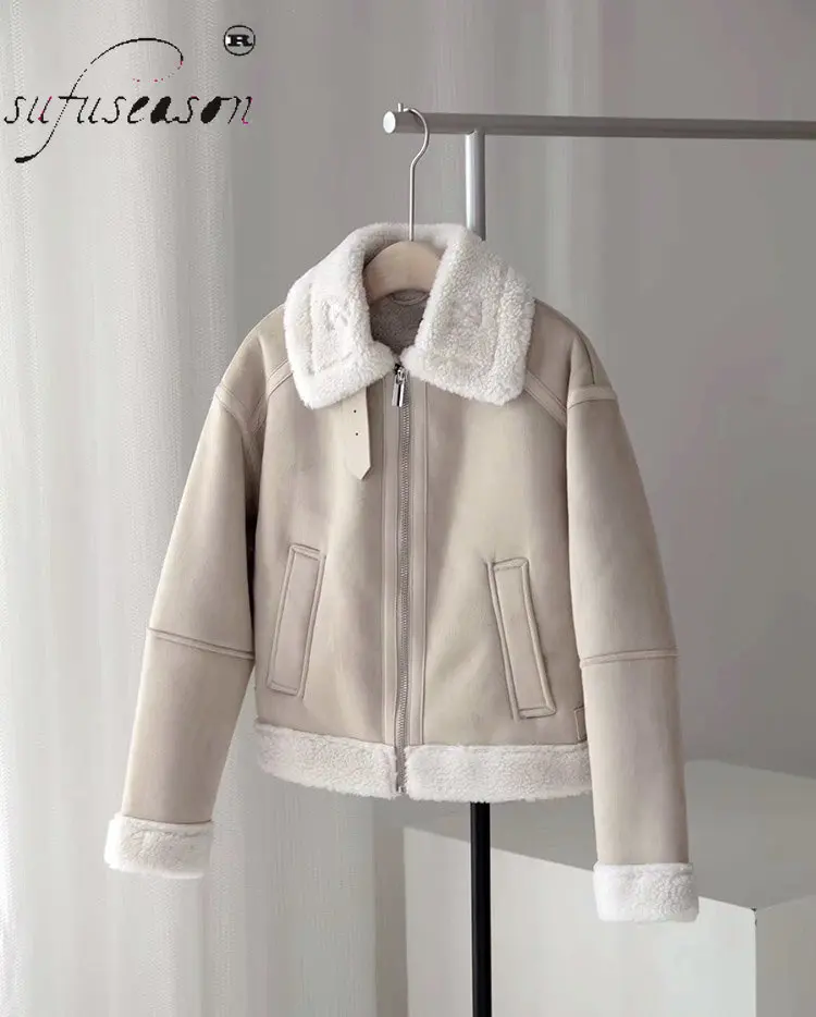 

Faux Fur Female Coat Eco Leather Casual Short Woman Long Sleeve Crop Leather Jacket with 2022 Fashion Street Style Warm Y2K ZA