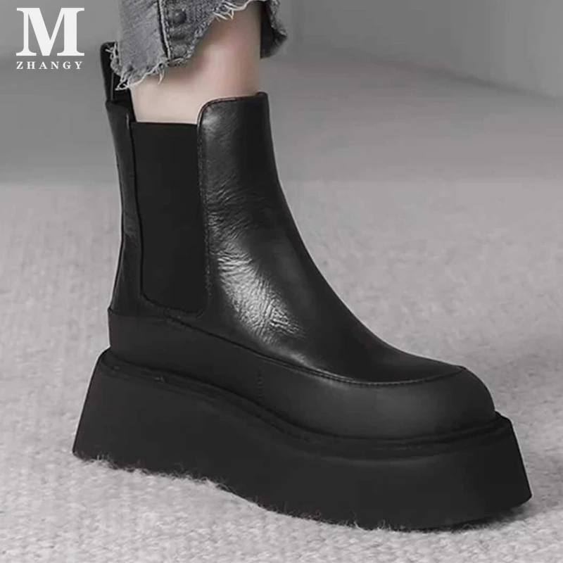 Женские ботильоны на плоской подошве кожаная обувь платформе Женская трендовая