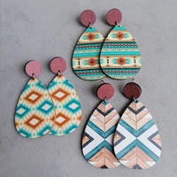 vintage american wood earrings for women american western ethnic aztec pattern earrings exaggerated patchwork waterdrops jewelry