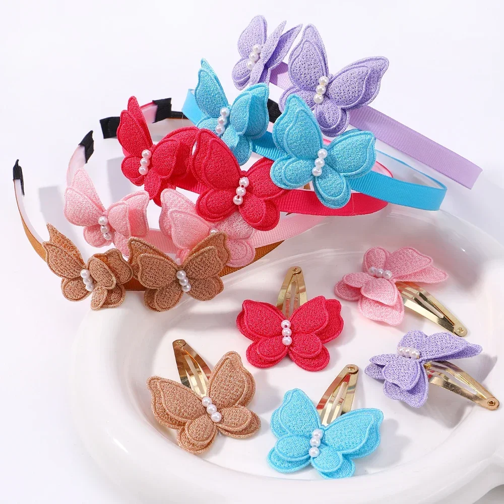 

2/3 Pcs Sequins Butterfly Bows Hairbands for Girls Hair Ties Set Pearls Snap Clips Headband Kids Headwear Gifts Hair Accessories