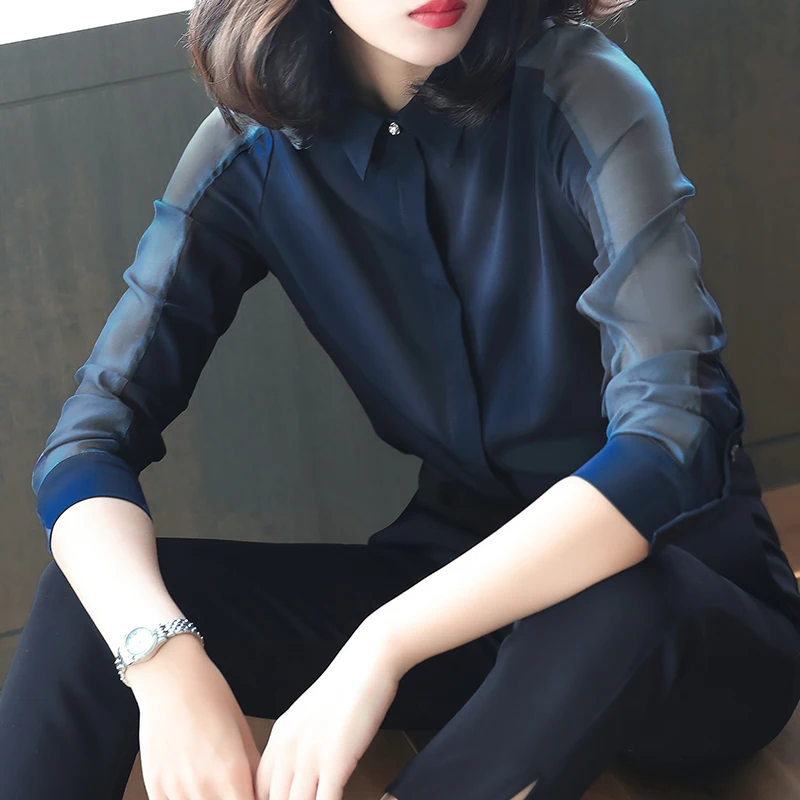 

Chiffon Shirt Women's Long Sleeve 2022 New Medium Length Wide Shirt Casual Spring Top