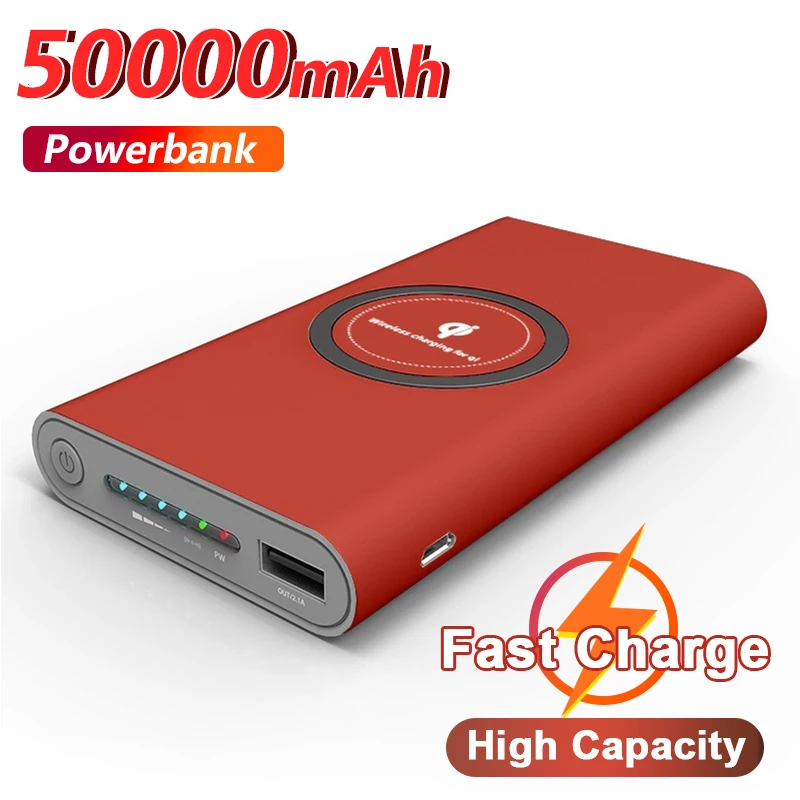 

50000mAh Qi Wireless Power Bank Large Capacity Portable External Battery Fast Charging Phone Charger For Xiaomi Samsung iPhone13