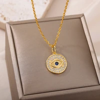 round zircon evil eye pendants necklaces for women stainless steel gold color turkish blue eye necklace jewerly collares 2022
