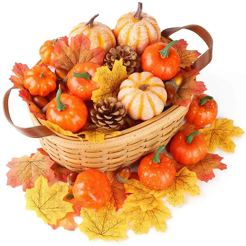 

Decoration Bubble Fake Pumpkin Maple Pine Cones Set for Christmas Thanksgiving Decor Props Fall Pumpkin