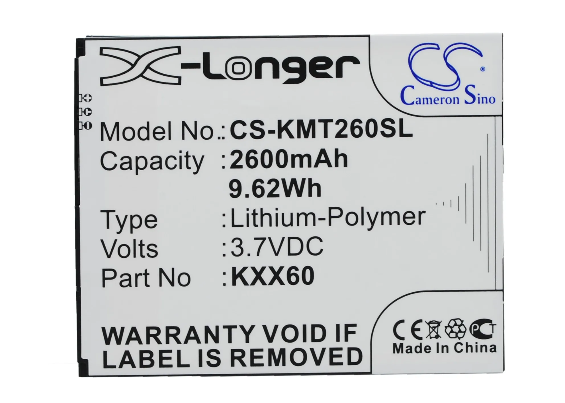 

CS 2600mAh / 9.62Wh battery for KAZAM Trooper 2 X6.0, Trooper 6.0, Trooper2 6.0 KXX60, KXX60-FHABC009886