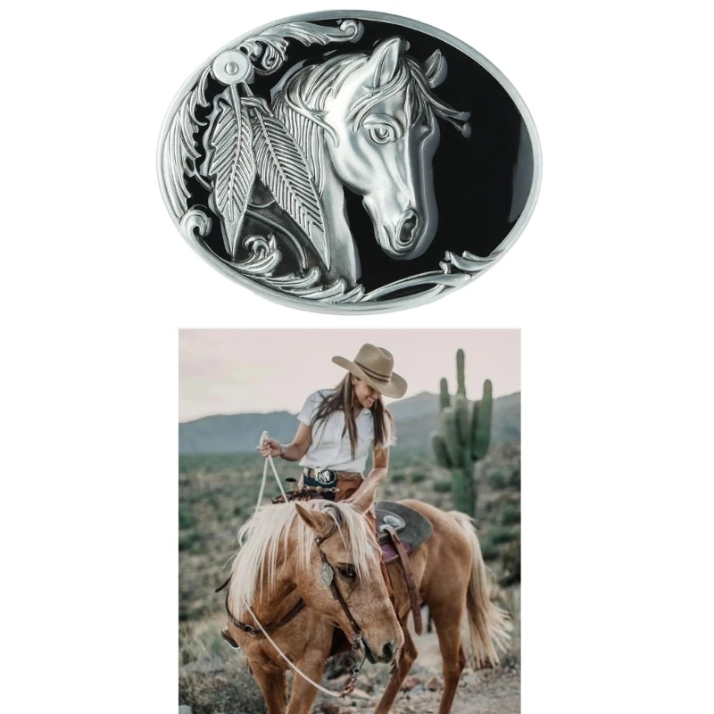 

Belt Buckles Filigree Gift for Father Teacher Horse Head Belt Buckle for Men Vintage Metal Engraving Horse Head
