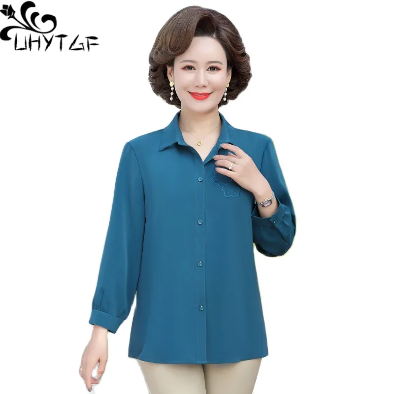 UHYTGF модные летние блузки для мам однобортные вышитые повседневные женские