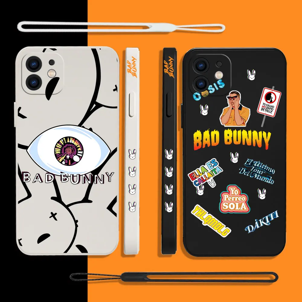 

Bad Bunny X100pre Phone Case For iPhone 14 13 12 11 Pro Max Mini X XR XS MAX SE20 8 7 Plus 6 6S Plus Silicone with Hand Strap